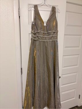 Elegant Metallic Silver Evening Gown